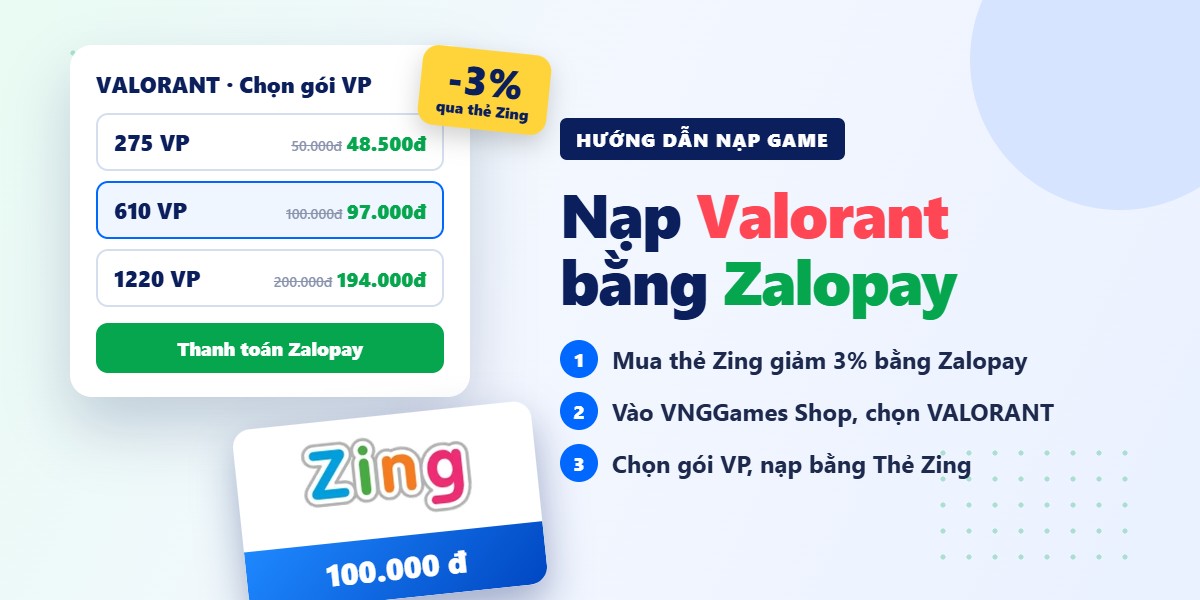 Nạp Valorant bằng Zalopay: cách mua và nạp VP
