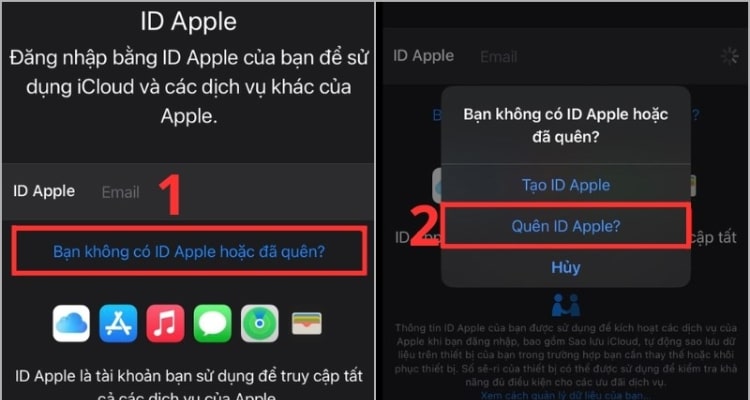 Bước 2 trong hướng dẫn tìm lại tài khoản iCloud