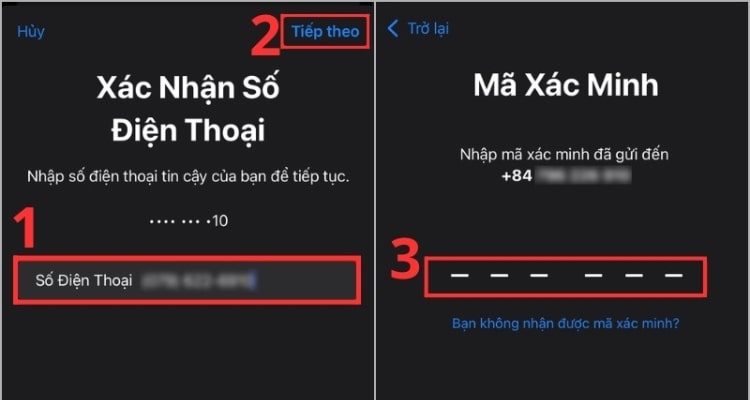 Nhập mã xác minh được gửi đến số điện thoại của bạn