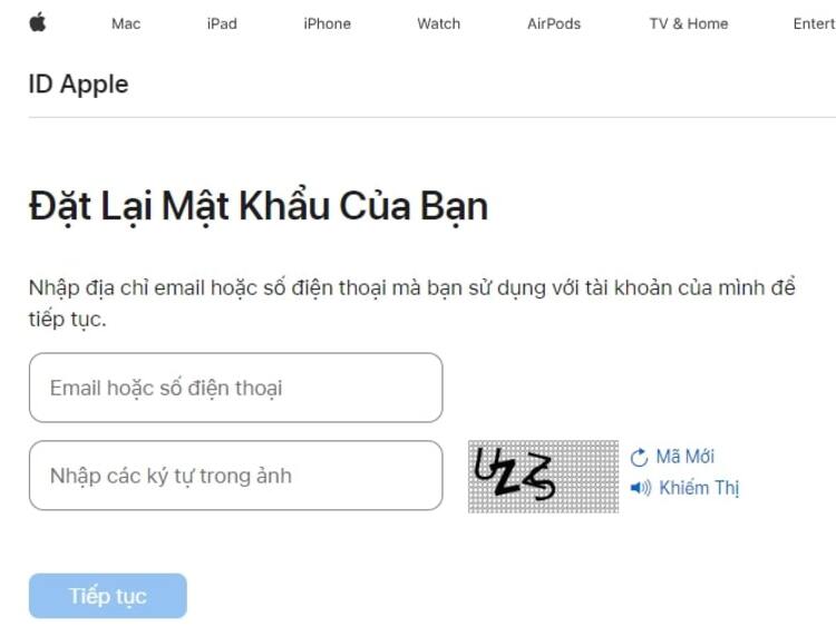 Truy cập trang web để khôi phục mật khẩu