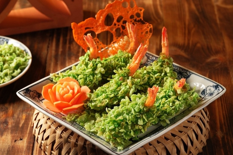 Tôm chiên cốm xanh
