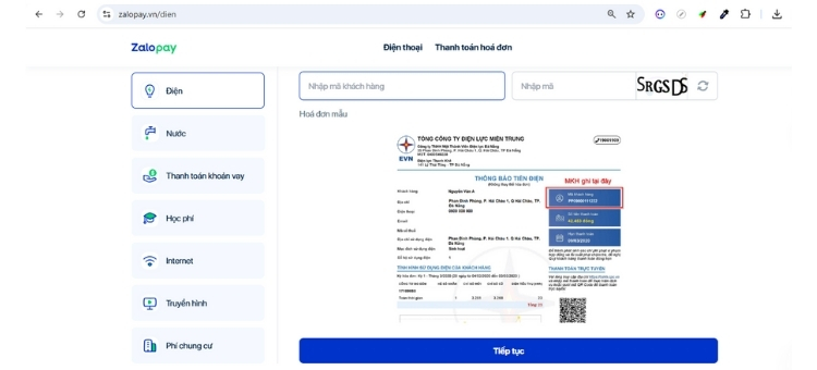 Hướng dẫn chi tiết cách xem hóa đơn tiền điện qua website Zalopay