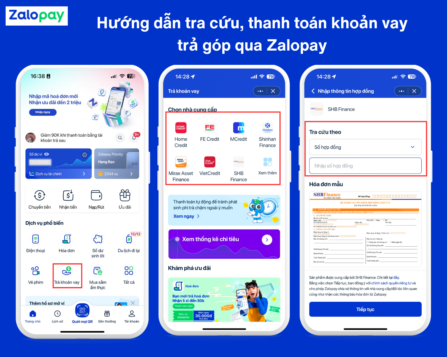 Hướng dẫn tra cứu và thanh toán khoản vay SHB Finanace qua Zalopay