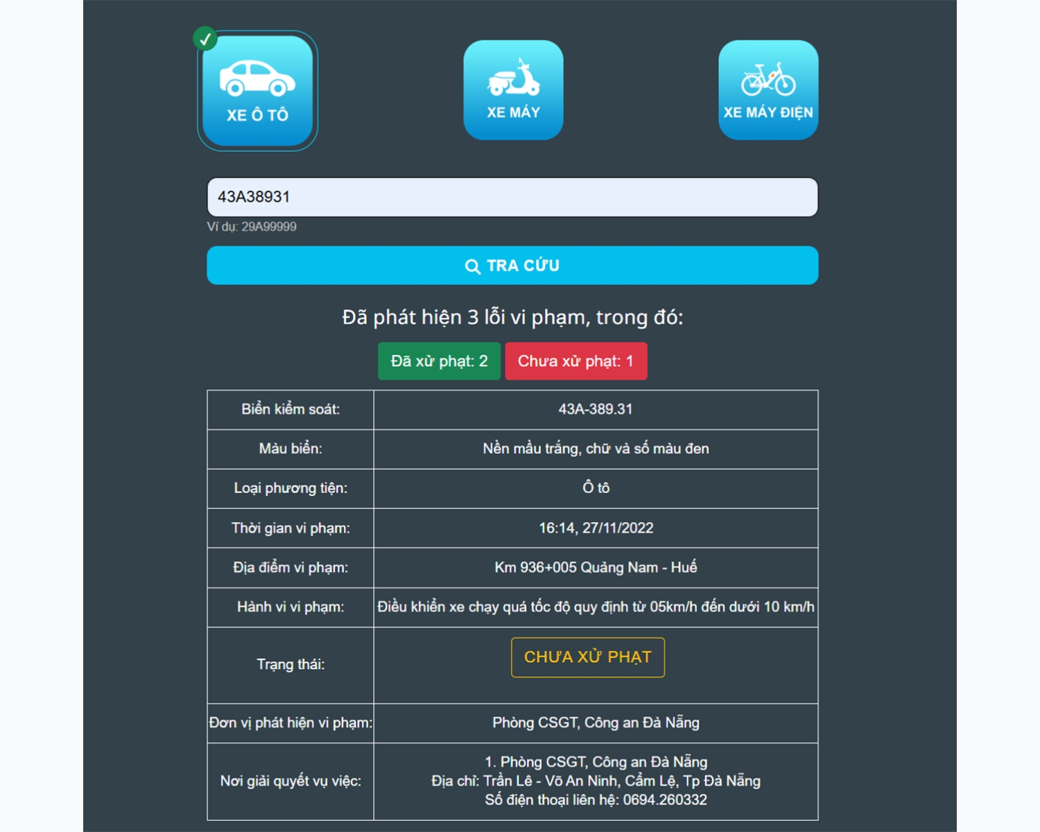Tra cứu phạt nguội tại website phatnguoi.vn