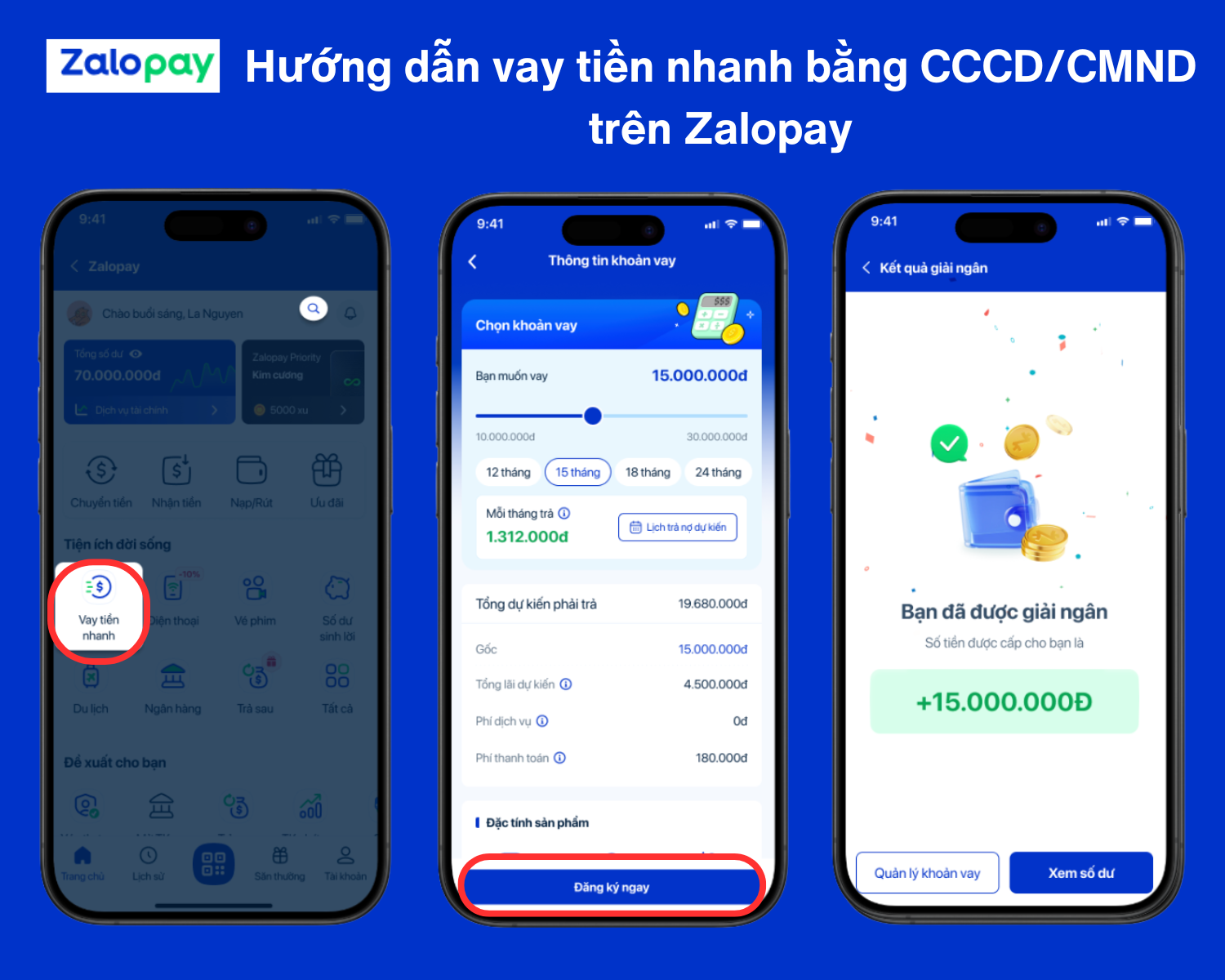 Hướng dẫn cách thức vay tiền nóng góp tháng bằng CCCD qua Zalopay