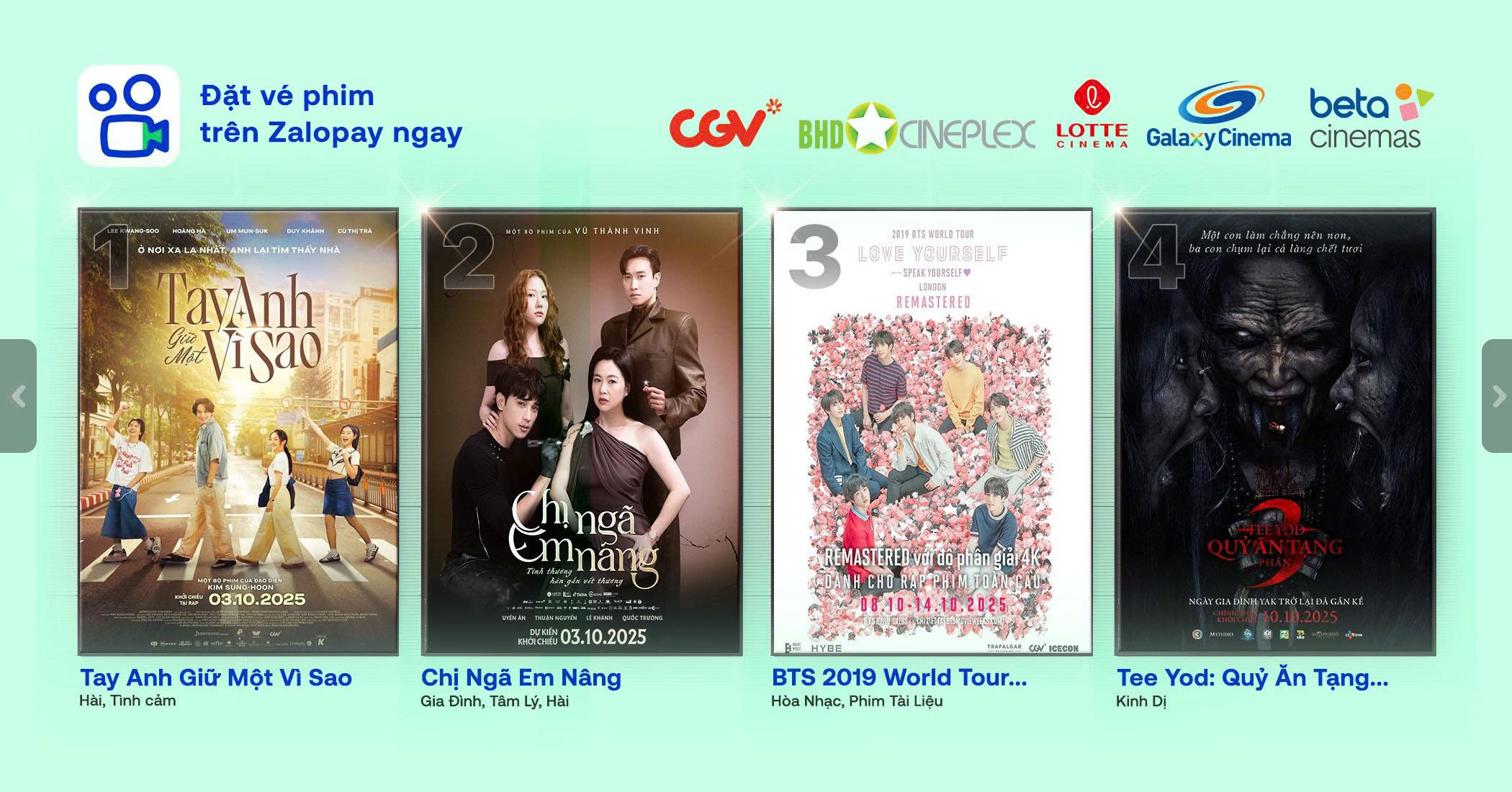 Đặt vé xem phim qua Zalopay